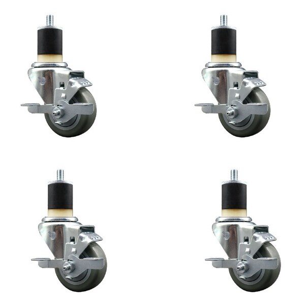 Service Caster 3'' SS Gray Poly Swivel 1-7/8'' Expanding Stem Caster Set with Brake, 4PK SCC-SSEX20S314-PPUB-TLB-178-4 - main
